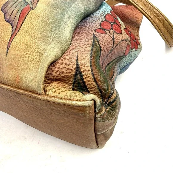 Anna By Anuschka Handbag Hand Painted Toucan Bird Floral Berries Boho - Picture 9 of 16